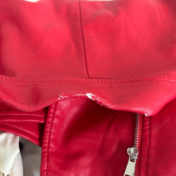 PrettyLittleThing Leather Look Biker Jacket Red - Picture 4 of 4
